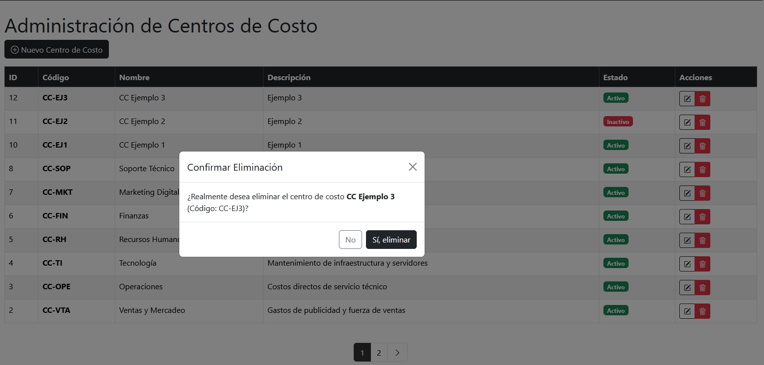 Eliminar Centro de Costos